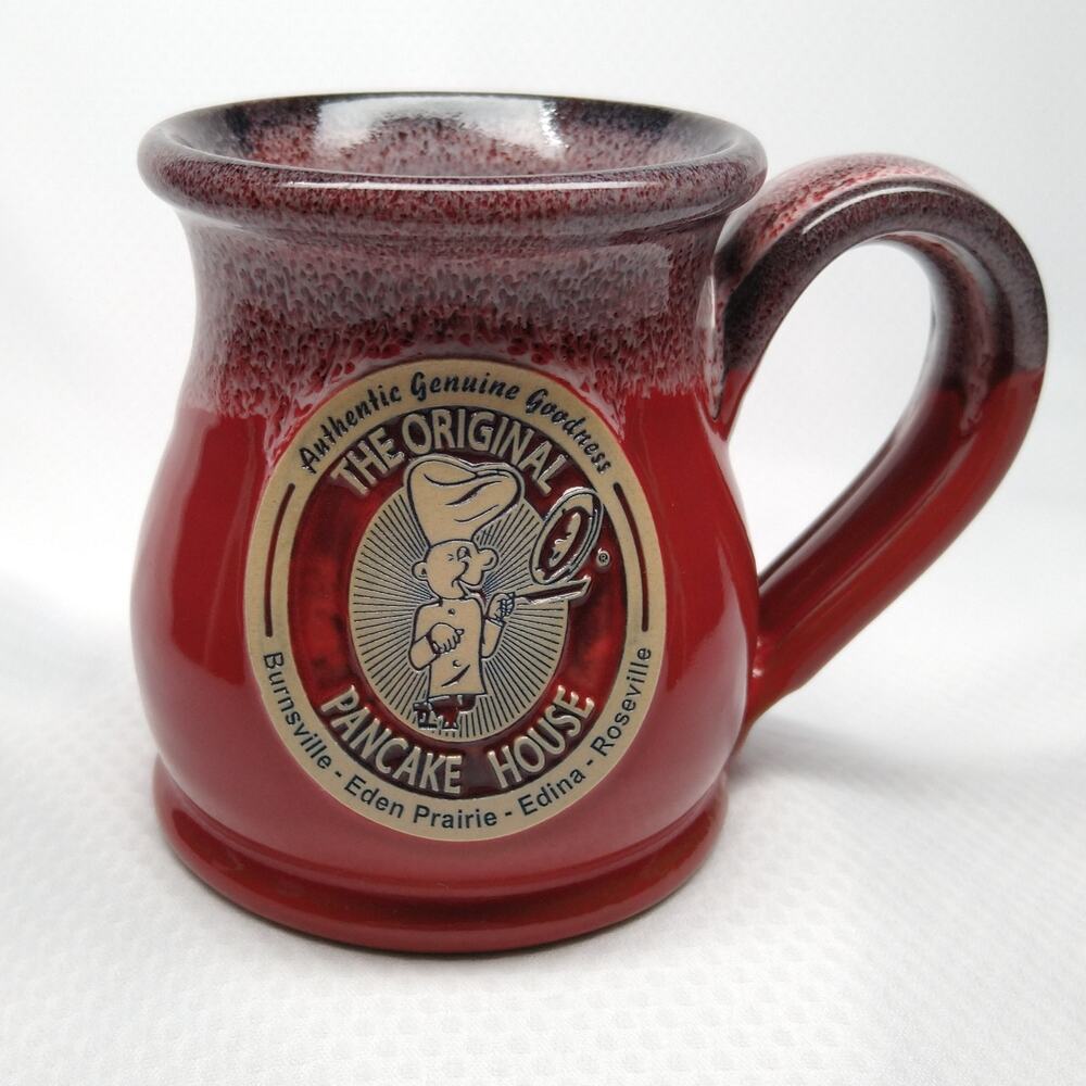 Deneen Pottery Original Pancake House Coffee Mug Red Drip Glaze Hand Thrown 2017